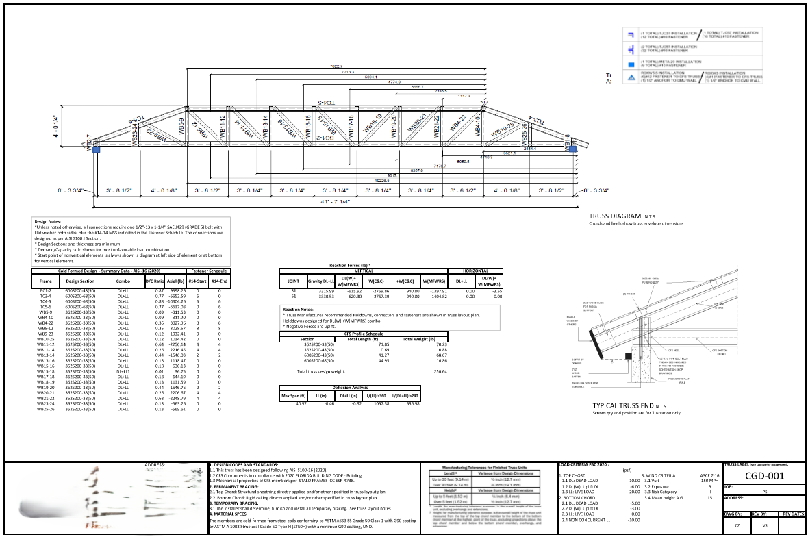 Sample shop drawing and calculation plan